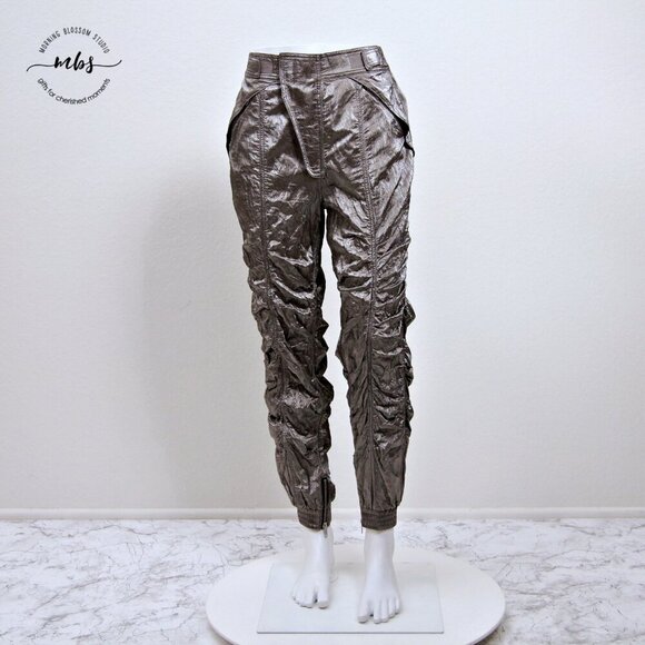 H:OURS at Revolve Brie Silver Metallic Ruched High Waist Pants - Picture 2 of 15